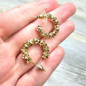 Small Gold Disco Ball Metallic Hoop Earrings